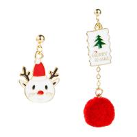 Christmas Earrings, Tibetan Style, with Plush & Plastic, gold color plated, Christmas Design & for woman & enamel, more colors for choice, 13x30mm, Sold By Pair