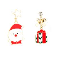 Christmas Earrings Zinc Alloy gold color plated Christmas jewelry & for woman & enamel & with rhinestone nickel lead & cadmium free Sold By Pair