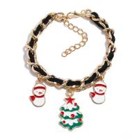 Christmas Holiday Bracelet Zinc Alloy with PU Leather gold color plated Christmas jewelry & for woman & enamel Length Approx 7 Inch Sold By PC