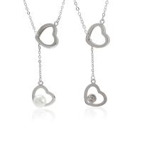925 Sterling Silver Necklaces with Plastic Pearl Heart platinum color plated Length Approx 15.75 Inch Sold By PC
