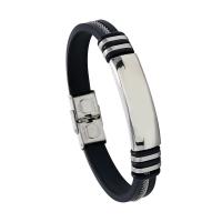 Silicone Bracelets, Titanium Steel, with Silicone, for man, black, 3mm, Length:Approx 8.26 Inch, Sold By PC