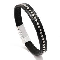 PU Leather Cord Bracelets, with Titanium Steel, with rivet stud & for man, black, 10mm, Length:Approx 8.07 Inch, Sold By PC