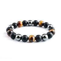 Gemstone Bracelets Abrazine Stone with Map Stone & Tiger Eye & for man black Length Approx 8.26 Inch Sold By PC