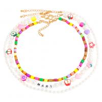 Multi Layer Necklace, Tibetan Style, with ABS Plastic Pearl & Resin, gold color plated, three pieces & fashion jewelry & for woman, multi-colored, Length:37-45 cm, Sold By Set
