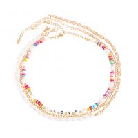 Mode Multi Layer halskæde, Zinc Alloy, med Polymer Clay, guldfarve belagt, tre stykker & mode smykker & for kvinde, flerfarvede, Længde 37.44-44.7 cm, Solgt af sæt