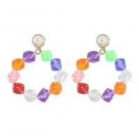 Resin Earring Zinc Alloy with ABS Plastic Pearl & Resin fashion jewelry & for woman Random Color Sold By Pair