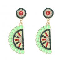 Earring Jewelry, Tibetan Style, with Seedbead, Watermelon, gold color plated, fashion jewelry & for woman & enamel & with rhinestone, more colors for choice, 65x22mm, Sold By Pair