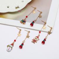Christmas Earrings, Tibetan Style, gold color plated, Christmas Design & different designs for choice & for woman & enamel, more colors for choice, nickel, lead & cadmium free, 6.5cm,4.8cm, Sold By Pair