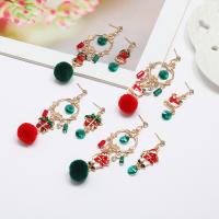 Christmas Earrings, Tibetan Style, gold color plated, Christmas Design & different designs for choice & for woman & enamel & with rhinestone, more colors for choice, nickel, lead & cadmium free, 7.5*2.5cm,3.8cm, Sold By Pair