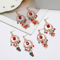 Christmas Earrings, Tibetan Style, gold color plated, Christmas Design & different styles for choice & for woman & enamel & with rhinestone, more colors for choice, nickel, lead & cadmium free, 57x25mm, Sold By Pair