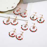 Christmas Earrings, Tibetan Style, with Crystal, gold color plated, Christmas Design & different styles for choice & for woman & enamel, more colors for choice, nickel, lead & cadmium free, 45x30mm, Sold By Pair