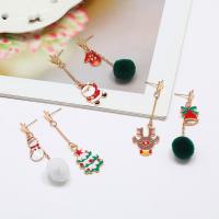 Christmas Earrings, Tibetan Style, gold color plated, Christmas Design & different styles for choice & for woman & enamel, more colors for choice, nickel, lead & cadmium free, 60mm, Sold By Pair