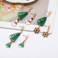Christmas Earrings, Tibetan Style, gold color plated, Christmas Design & different styles for choice & for woman & enamel & with rhinestone, more colors for choice, nickel, lead & cadmium free, 6.5cm,3.2cm, Sold By Pair