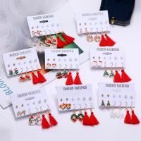 Christmas Earrings, Tibetan Style, gold color plated, Christmas Design & different styles for choice & for woman & enamel, more colors for choice, nickel, lead & cadmium free, 0.5cm,0.3cm,0.3cm,5.4cm,3.7cm,1.6cm, Approx 6Pairs/Set, Sold By Set