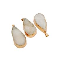 Quartz Gemstone Pendants, Clear Quartz, with Brass, Teardrop, plated, druzy style & DIY, more colors for choice, 32-45mm, Sold By PC