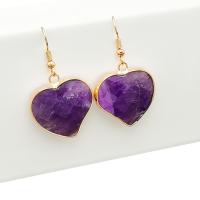 Natural Quartz Earrings, Amethyst, with Brass, Heart, gold color plated, for woman & faceted, purple, 25mm, Sold By Pair