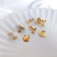 Brass Earring Stud Component real gold plated DIY golden nickel lead & cadmium free 14mm Sold By Pair