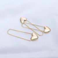 Brass Drop Earring, Heart, real gold plated, for woman, golden, nickel, lead & cadmium free, 43x11mm, Sold By PC
