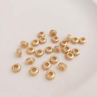 Brass Stopper Beads Flat Round real gold plated DIY & micro pave cubic zirconia golden nickel lead & cadmium free 6mm Sold By PC