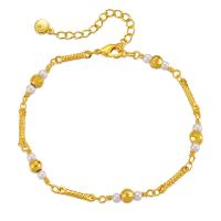 Brass Bracelet & Bangle, with Plastic Pearl, with 2.36inch extender chain, 18K gold plated, fashion jewelry & for woman, golden, nickel, lead & cadmium free, Length:Approx 6.69 Inch, Sold By PC