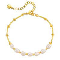 Freshwater Cultured Pearl Bracelet, Brass, with Freshwater Pearl, with 2.36inch extender chain, 18K gold plated, fashion jewelry & for woman, golden, nickel, lead & cadmium free, Length:Approx 6.69 Inch, Sold By PC