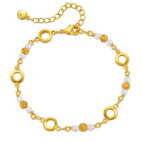 Brass Bracelet & Bangle, with Plastic Pearl, with 2.36inch extender chain, 18K gold plated, fashion jewelry & for woman, golden, nickel, lead & cadmium free, Length:Approx 6.49 Inch, Sold By PC