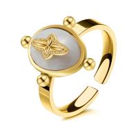 Stainless Steel Finger Ring 304 Stainless Steel with Shell 14K gold plated fashion jewelry & for woman golden 18mm Sold By PC