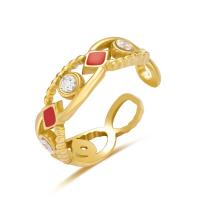 Titan Edelstahl Ringe, Titanstahl, 14 K vergoldet, für Frau & Emaille & mit Strass, goldfarben, 20mm, verkauft von PC