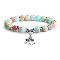Gemstone Bracelets Natural Stone with Zinc Alloy Elephant antique silver color plated fashion jewelry & Unisex Length 7.5 Inch Sold By PC