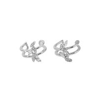 Brass Earring Clip, Butterfly, real gold plated, fashion jewelry & micro pave cubic zirconia & for woman, silver color, nickel, lead & cadmium free, 14x12mm, Sold By Pair