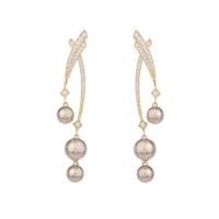 Brass Drop Earring, with Resin Pearl, Round, real gold plated, fashion jewelry & micro pave cubic zirconia & for woman, more colors for choice, nickel, lead & cadmium free, 11x67mm, Sold By Pair