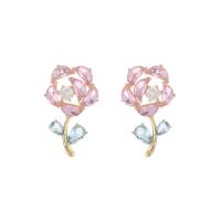 Cubic Zirconia Micro Pave Brass Earring Flower real gold plated fashion jewelry & micro pave cubic zirconia & for woman nickel lead & cadmium free Sold By Pair