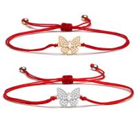 Cubic Zirconia Micro Pave Brass Bracelet, with Polyester Cord, Butterfly, Adjustable & micro pave cubic zirconia & for woman, more colors for choice, Length:Approx 14-28 cm, Sold By PC