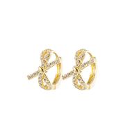Cubic Zirconia Micro Pave Brass Earring, Bowknot, platinum color plated, micro pave cubic zirconia & for woman, 12x12mm, 5Pairs/Lot, Sold By Lot