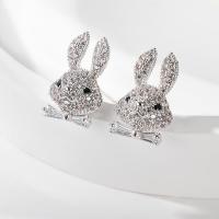 Cubic Zirconia Micro Pave Brass Earring Rabbit platinum color plated micro pave cubic zirconia & for woman Sold By Lot