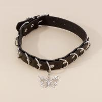 Fashion Choker Necklace, PU Leather, with Iron, platinum color plated, fashion jewelry & for woman, black, Length:Approx 17.51 Inch, Sold By PC
