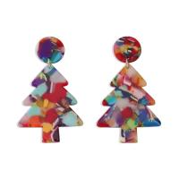 Christmas Earrings, Tibetan Style, with Resin, Christmas Tree, Christmas Design & fashion jewelry & for woman, multi-colored, nickel, lead & cadmium free, 60x36mm, Sold By Pair