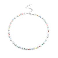 Plastic Pearl Necklace, Tibetan Style, with Seedbead & ABS Plastic Pearl, fashion jewelry & for woman, multi-colored, Sold Per 41-48 cm Strand
