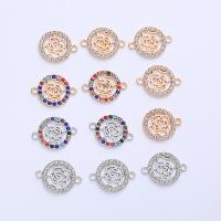 Brass Jewelry Connector Flat Round plated DIY & with rhinestone & 1/1 loop nickel lead & cadmium free Approx Sold By Bag