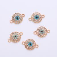 Evil Eye Connector, Brass, Flat Round, KC gold color plated, DIY & micro pave cubic zirconia & 1/1 loop, more colors for choice, nickel, lead & cadmium free, 22x15x2mm, Approx 100PCs/Bag, Sold By Bag