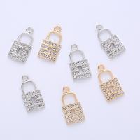Tibetan Style Rhinestone Pendants, Lock, plated, Unisex & with rhinestone, more colors for choice, nickel, lead & cadmium free, 25x13x2mm, Approx 100PCs/Bag, Sold By Bag