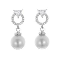 Messing Tropfen Ohrringe, mit Kunststoff Perlen, rund, plattiert, für Frau & mit Strass, keine, frei von Nickel, Blei & Kadmium, 10x25mm, verkauft von Paar