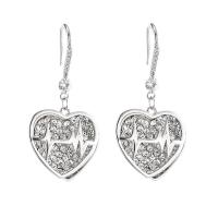 Cubic Zirconia Micro Pave Brass Earring, with Cubic Zirconia, Heart, platinum plated, for woman, nickel, lead & cadmium free, 18x32mm, Sold By Pair