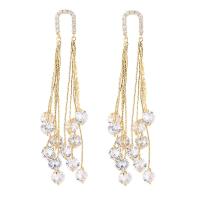 Cubic Zirconia Micro Pave Brass Earring, with Cubic Zirconia, plated, for woman, more colors for choice, nickel, lead & cadmium free, 20x75mm, Sold By Pair