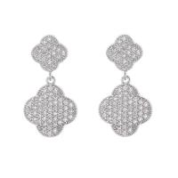 Cubic Zirconia Micro Pave Brass Earring with Cubic Zirconia Flower plated for woman nickel lead & cadmium free Sold By Pair