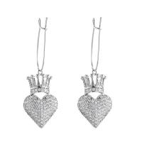 Cubic Zirconia Micro Pave Brass Earring with Cubic Zirconia Heart platinum plated for woman nickel lead & cadmium free Sold By Pair