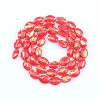 Cloisonne Stone Bead, Oval, DIY, röd, 13x18mm, Såld Per Ca 38 cm Strand