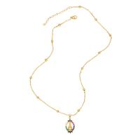 Cubic Zircon Micro Pave Brass Necklace, with 2 extender chain, 18K gold plated, different styles for choice & micro pave cubic zirconia & for woman, mixed colors, nickel, lead & cadmium free, 31x15mm, Length:17.3 Inch, Sold By PC