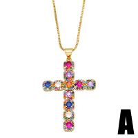Cubic Zircon Micro Pave Brass Necklace, with 2 extender chain, Cross, 18K gold plated, different styles for choice & micro pave cubic zirconia & for woman, mixed colors, nickel, lead & cadmium free, 45x27mm, Length:17.3 Inch, Sold By PC