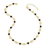 Cubic Zircon Micro Pave Brass Necklace, with 2 extender chain, Heart, 18K gold plated, micro pave cubic zirconia & for woman & enamel, more colors for choice, nickel, lead & cadmium free, 13x8mm, Length:17.3 Inch, Sold By PC
